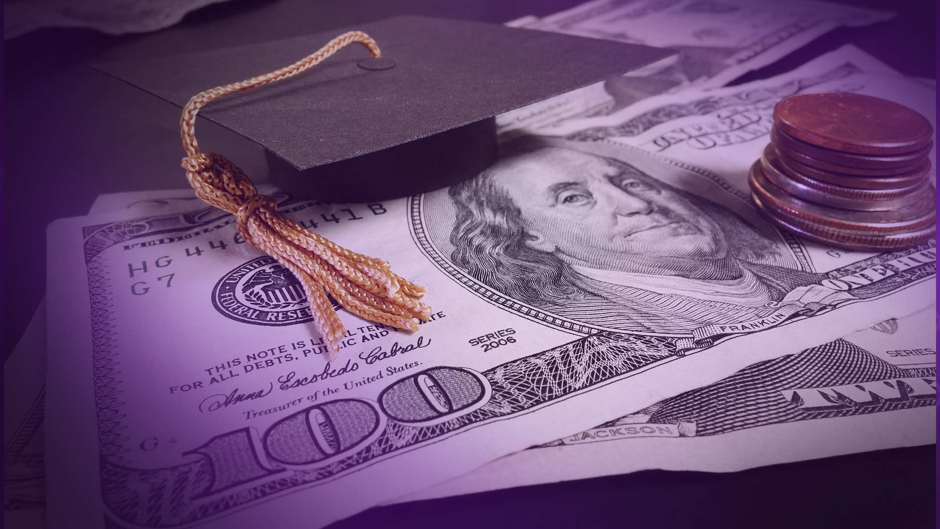 Photo of dollars with a mortarboard 